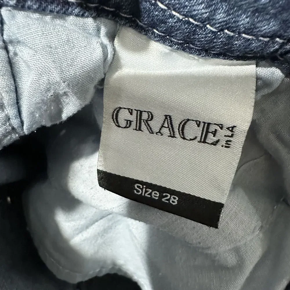 Grace In LA Boot Cut Embellished Embroidered Blue Light Wash‎ Faded Jeans Sz 28